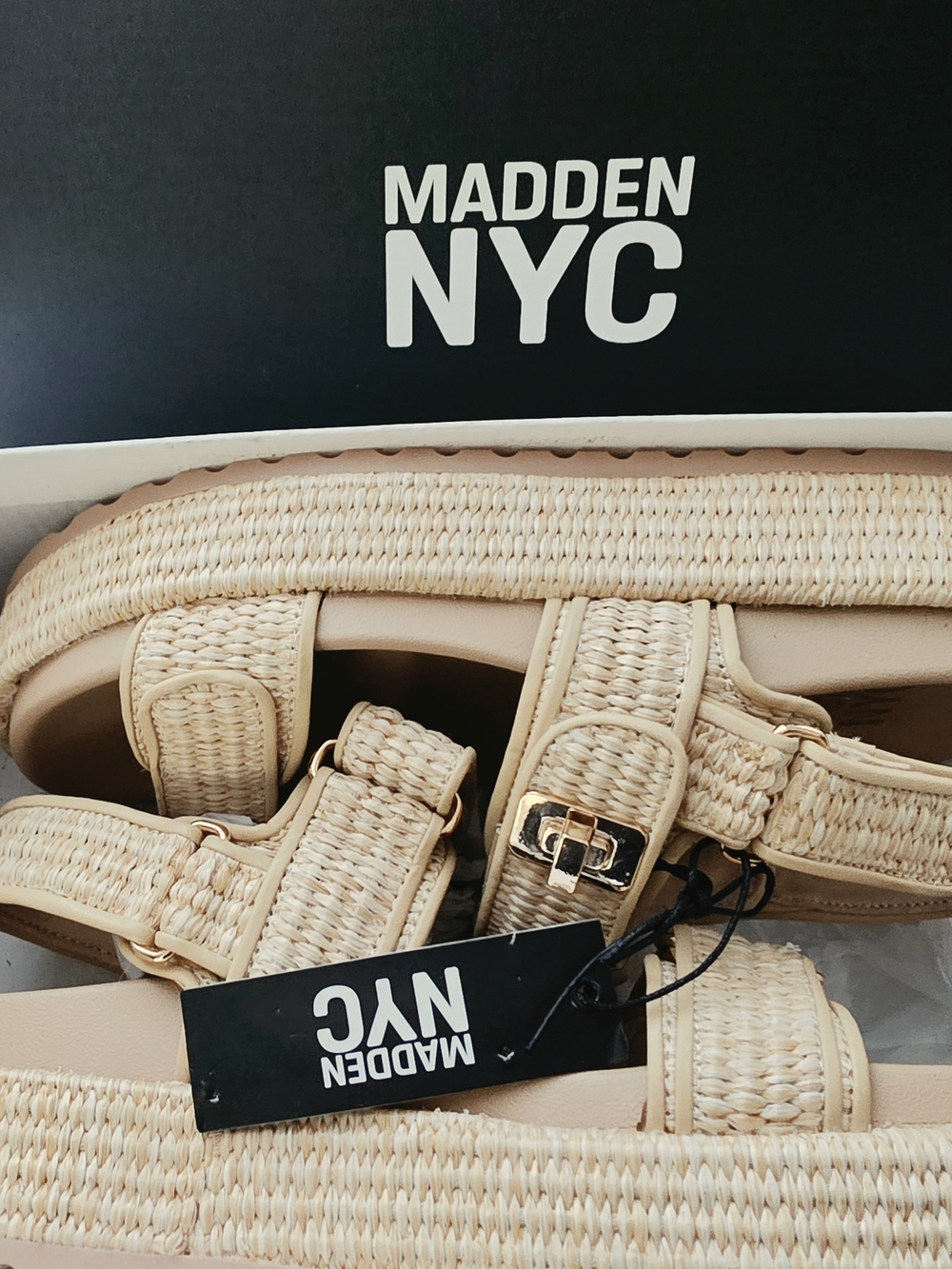 Madden NYC Women's Beige Woven Platform Sandals
